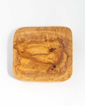 Elegant kvadratisk fad i oliventræ, 13 x 13 cm