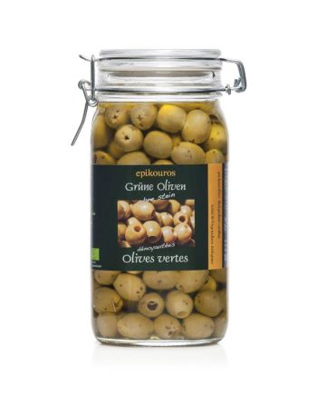 Økologiske grønne oliven uden sten, 1,5 kg – Fantastisk smag!