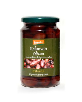 Biodynamiske Kalamata-oliven i lage 200 g - Høj kvalitet