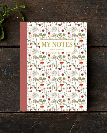 Noteshæfte | Rød blomstermønster