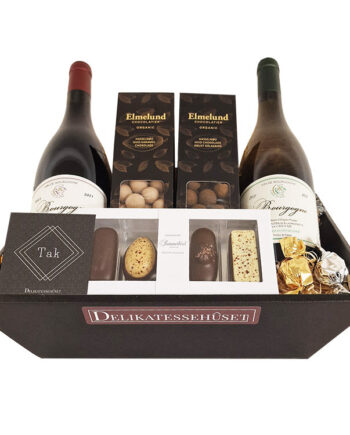 'TAK' gavekurv med Bourgogne vin, nødder & chokolade