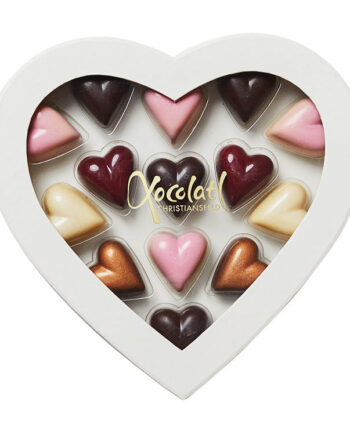 Smuk gaveæske med 14 fyldte chokoladehjerter fra Xocolatl