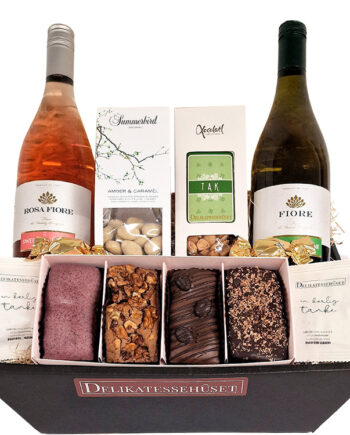 'Tak' kurv med brownies og sparkling wine