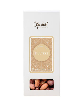 Saltede mandler i æske - vælg variant - Tillykke - beige