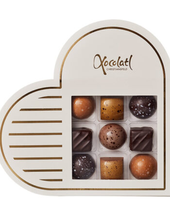 Hjerte gaveæske med 9 chokolader, hvid - Xocolatl