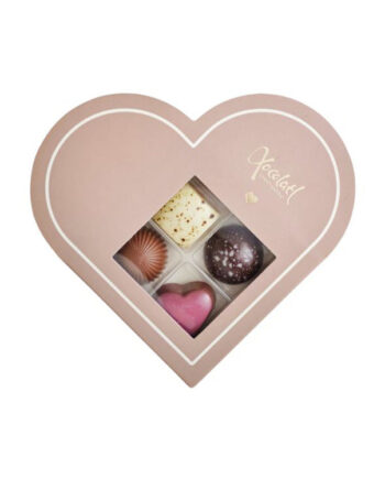 Hjerte gaveæske med 4 chokolader (rosa)- Xocolatl